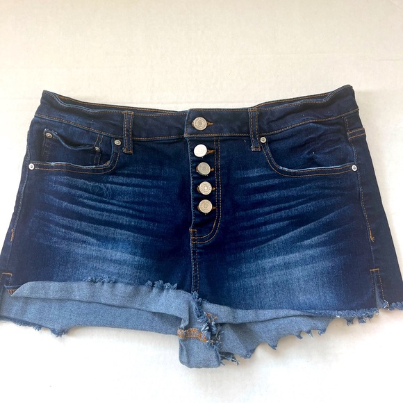 Indigo Dark Denim Button Up Shorts Size Jr. 15 - Picture 3 of 7